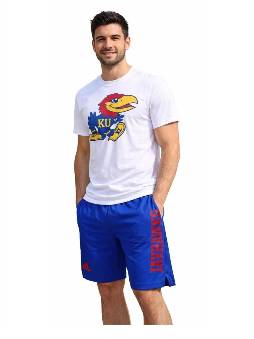 adidas Men's University Kansas Jayhawks Aeroready Team Shorts Blue 3XL $65 Value